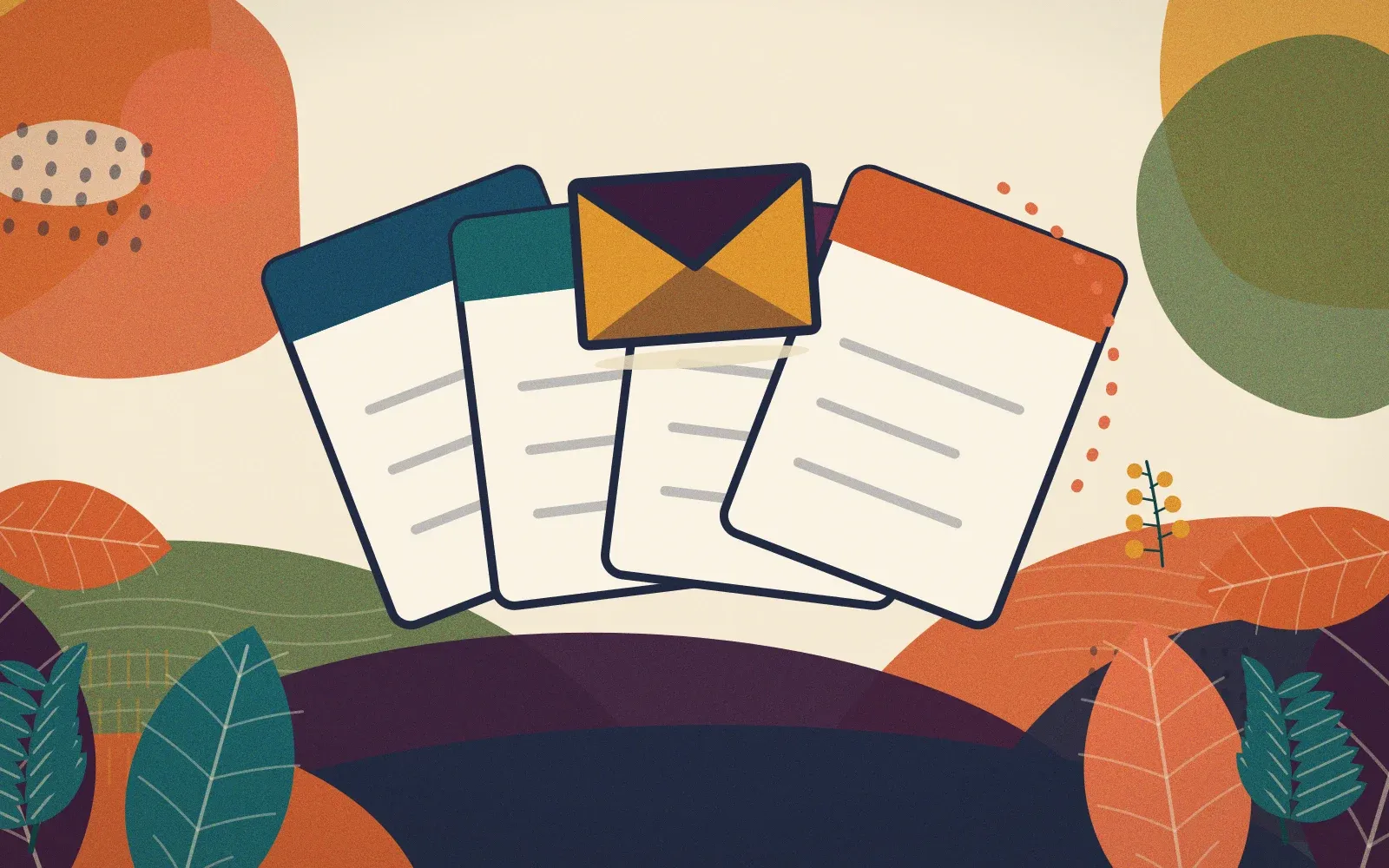 A fanned stack of message cards with one envelope lifted clear of them